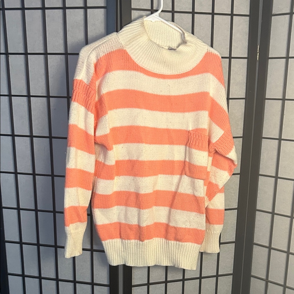 Striped Coral and Cream Women's Sweater